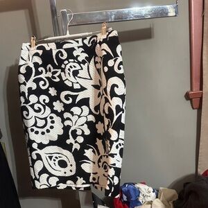 Talbots Black and White Floral Jacquard Pencil Skirt